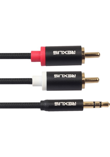 Rexlıs 3.5mm - 2rca Y Ayırıcı Stereo Ses Kablosu Çift Yönlü 2 Rca - 3.5mm Aux Erkek Tipi Çift Korumalı Uçlar Metal Kabuk-Siyah 1m (Yurt Dışından) modelleri