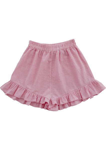 Frill Pembe Çizgili Paçaları Fırfırlı Şort Pijama Altı fırsatları