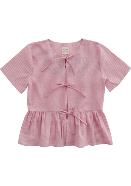 Bows In Pink Pembe Çizgili Balon Kollu Fiyonklu ve Nakışlı Pijama Üstü indirimleri