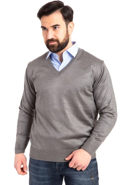 Erkek Ince Yün Triko Örgü Regular Baba V Yaka Kazak 5130 fiyatları