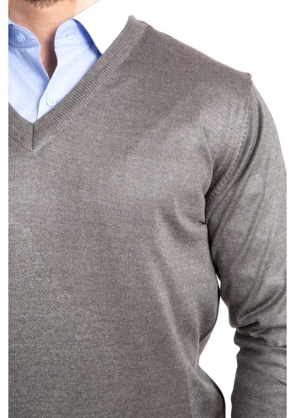 Erkek Ince Yün Triko Örgü Regular Baba V Yaka Kazak 5130 fırsatları