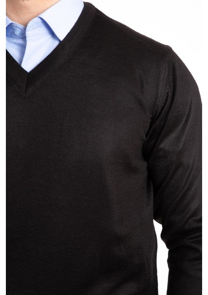 Erkek Ince Yün Triko Örgü Regular Baba V Yaka Kazak 5130 fırsatları