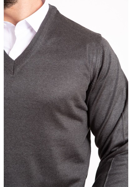 Erkek Ince Yün Triko Örgü Regular Baba V Yaka Kazak 5130 modelleri