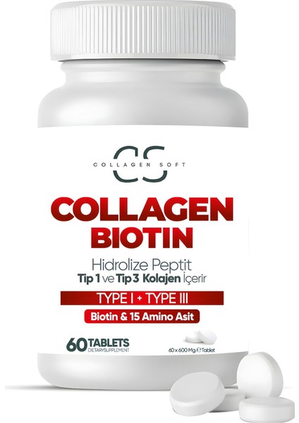 4'lü Fırsat Hidrolize Tip 1, Tip 3 Kolajen Peptitler, Biotin ve 15 Amino Asit Içeren 60 Tablet
