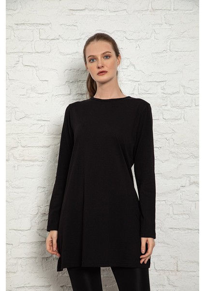 Kadın Siyah Renkli Uzun Kol Pamuklu Bisiklet Yaka Penye Tunik-Içlik SLM38 fiyatları