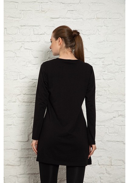 Kadın Siyah Renkli Uzun Kol Pamuklu Bisiklet Yaka Penye Tunik-Içlik SLM38 modelleri