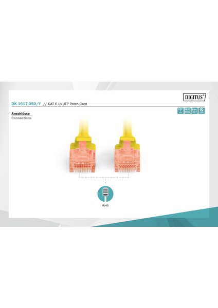 Digitus DK-1617-050/Y 5 mt Cat6 AWG26/7 U/utp Lszh Sarı Patch Cord Kablo