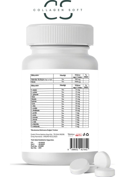 4'lü Fırsat Hidrolize Tip 1, Tip 3 Kolajen Peptitler, Biotin ve 15 Amino Asit Içeren 60 Tablet