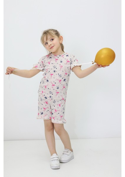 Kız Çocuk Yazlık Flamingolu Şortlu Pijama Takımı - Ev Giyim Pijama- 2'li Takım 3-7 Yaş Takım