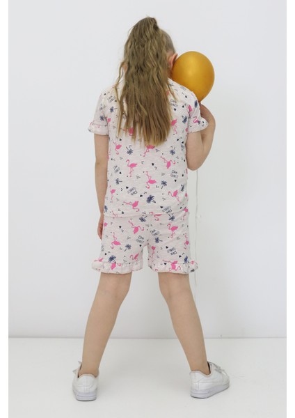 Kız Çocuk Yazlık Flamingolu Şortlu Pijama Takımı - Ev Giyim Pijama- 2'li Takım 3-7 Yaş Takım fiyatları