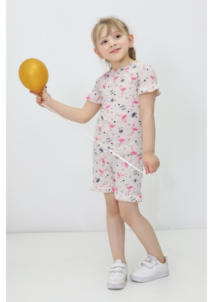 Kız Çocuk Yazlık Flamingolu Şortlu Pijama Takımı - Ev Giyim Pijama- 2'li Takım 3-7 Yaş Takım modelleri