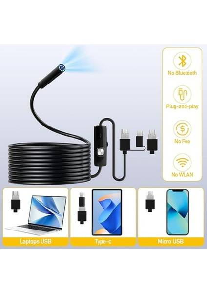 Blue Inter CMR72 Işıklı 10M Endoskopi Kamerası 1080P Hd Su Geçirmez IP67 8 LED Android ve Ios