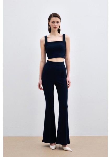 Kare Yaka Crop Bluz - Lacivert fiyatları