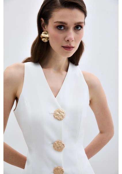 Gold Düğmeli Yelek - Ekru indirimleri