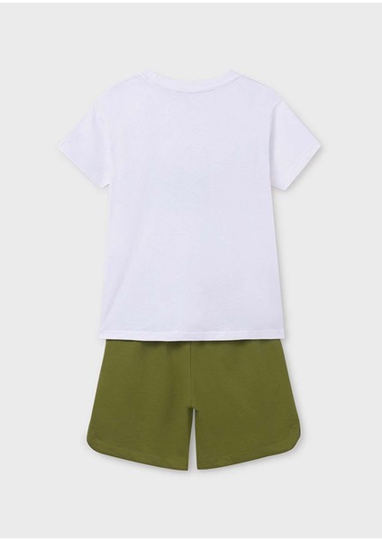 Yazlık Erkek Çocuk Yeşil Yemalı Baskılı T-Shirt Şort 2'li Takım - Beyaz modelleri