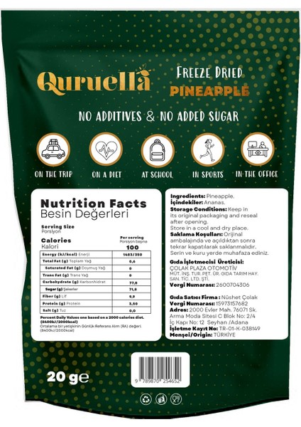 Freeze Dried Kurutulmuş Mango- Dondurularak Kurutulmuş Mango Cipsi 20GR.