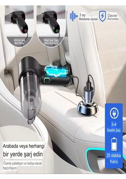 3in1 12000pa Vakumlu Üflemeli Ev Ofis Araba Süpürgesi Şarj'lı Elektrikli Kablosuz Araç içi Süpürge