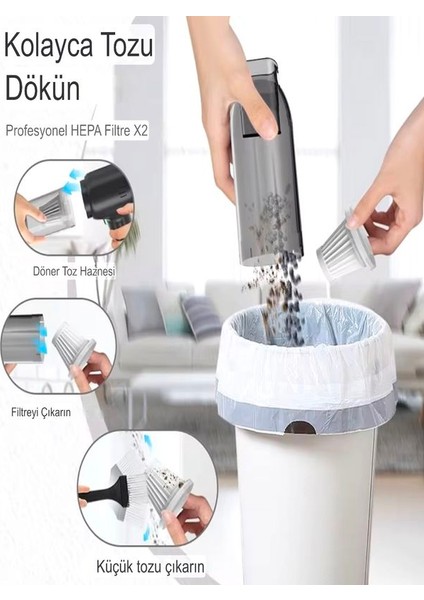 3in1 12000pa Vakumlu Üflemeli Ev Ofis Araba Süpürgesi Şarj'lı Elektrikli Kablosuz Araç içi Süpürge