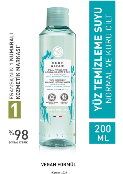 Normal ve Kuru Cilt, Antioksidan, Prebiyotik Micellar Makyaj Temizleme Suyu-Pure Algue-200ml