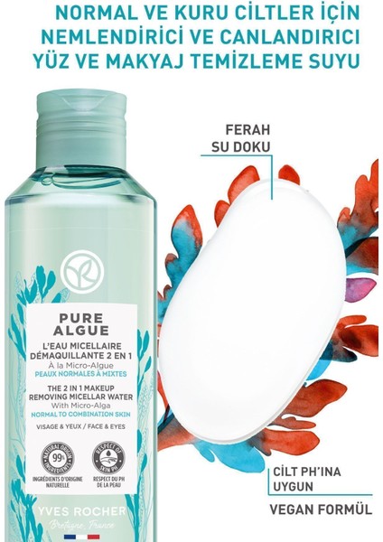 Normal ve Kuru Cilt, Antioksidan, Prebiyotik Micellar Makyaj Temizleme Suyu-Pure Algue-200ml