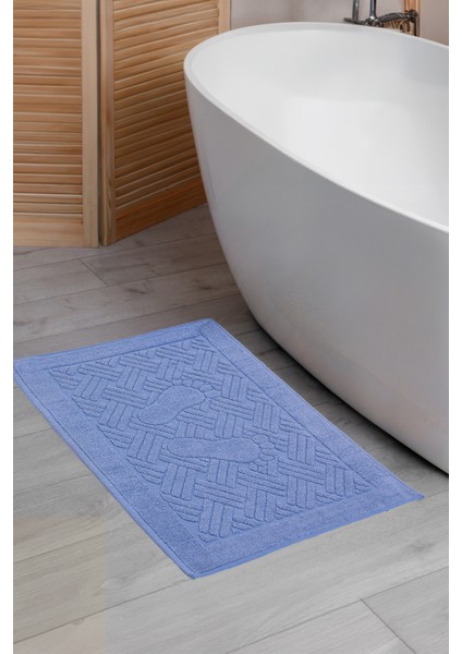 Banyo Zikzak Desenli Ultra Kalın Pamuk Mavi 2'li Ayak Havlusu 50x70 cm