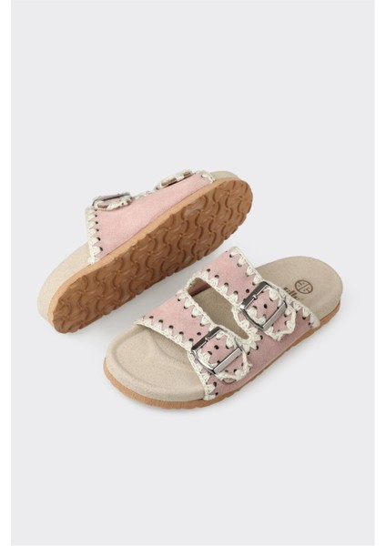 Pudra Deri Kadın Düz Terlik modelleri