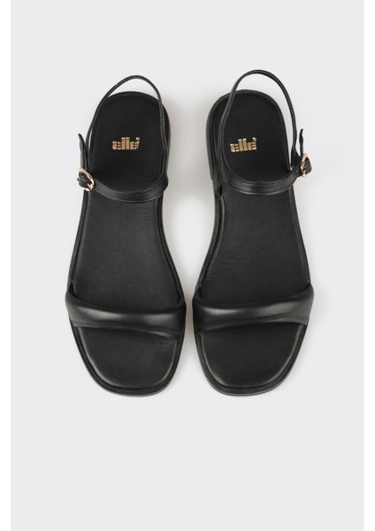 Siyah Deri Kadın Düz Sandalet fırsatları
