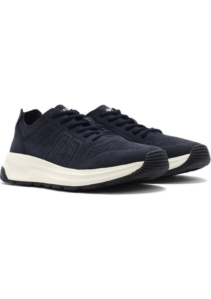Erkek Lacivert Bağcıklı Nubuk Deri Sneaker 25SFD7600V3