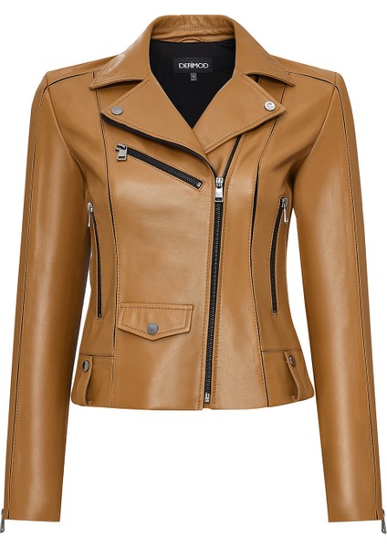 Bella Kadın Camel Biker Kısa Deri Ceket 25SGD5106U4