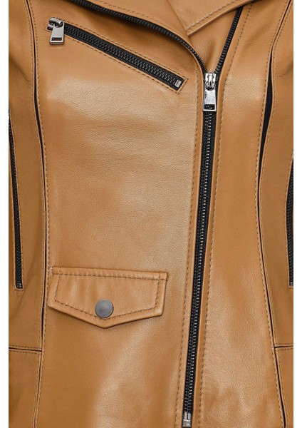 Bella Kadın Camel Biker Kısa Deri Ceket 25SGD5106U4 modelleri