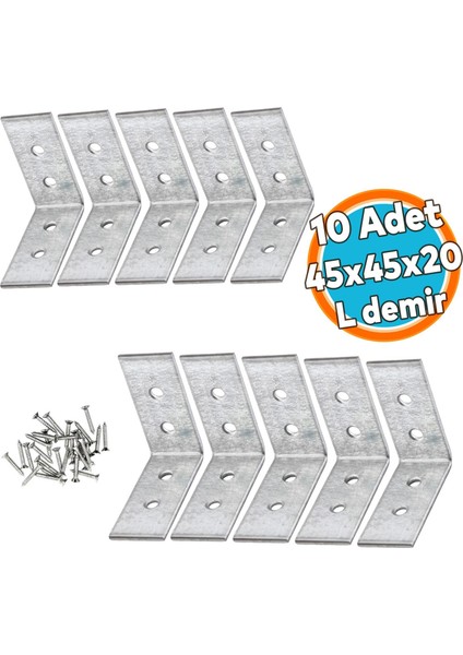 (10 Adet) Mobilya Eşya Dolap Duvara Sabitleme Köşebent Bağlantı Aparatı L Demiri Gönye 45X45X20 mm