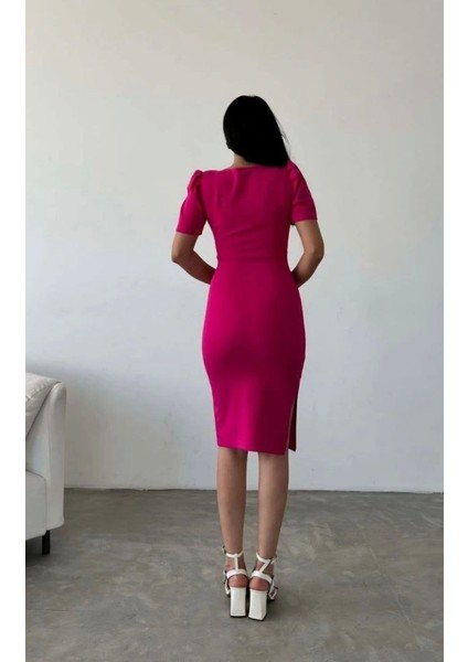 Kadın Dalgıç Krep Kumaş V Yaka Yırtmaç Detaylı Elbise fiyatları