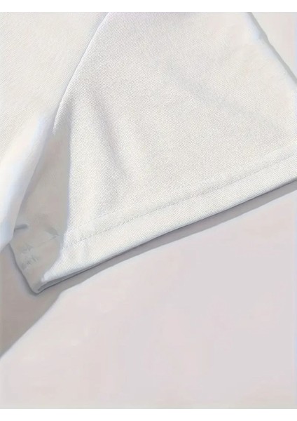 Kadın V Yaka Beyaz Siyah T-Shirt Baskılı Oversize Salaş