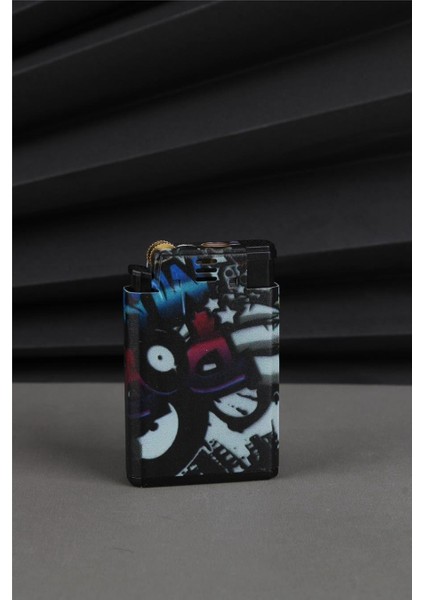 Çift Alevli Özel Tasarım Pürmüz ve Normal Ateş Siyah Gazlı Çakmak - 25CAK131M11