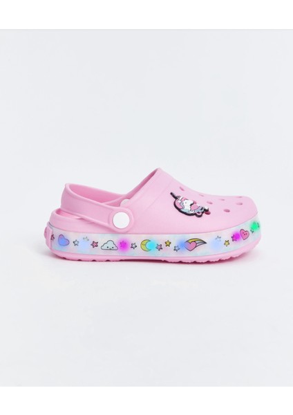 Pembe Unicorn Desenli Tabanı Işıklı Kız Çocuk Plaj Sandaleti Terliği
