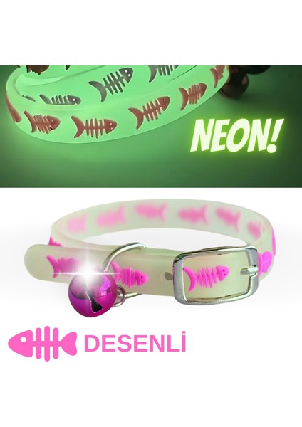 Kedi Boyun Tasması Neon Fosforlu Gece Parlayan Ayarlanabilir 30 cm