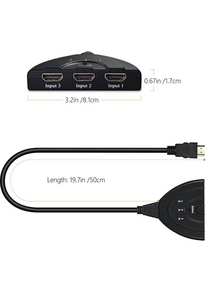 Mini 3 Port HDMI Uyumlu Splitter Adaptör Kablosu 1.4b 4k*2k 1080P Switcher Anahtarı 3 In 1 Out Port Hub Hdtv Xbox Ps3 Ps4 Için (Yurt Dışından)