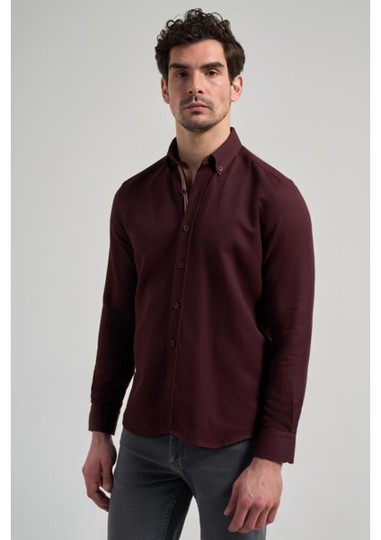 Uzun Kol Desenli Armürlü Düğmeli Yaka Cepsiz Pamuklu Casual Slim Fit Gömlek 1004250206 fiyatları