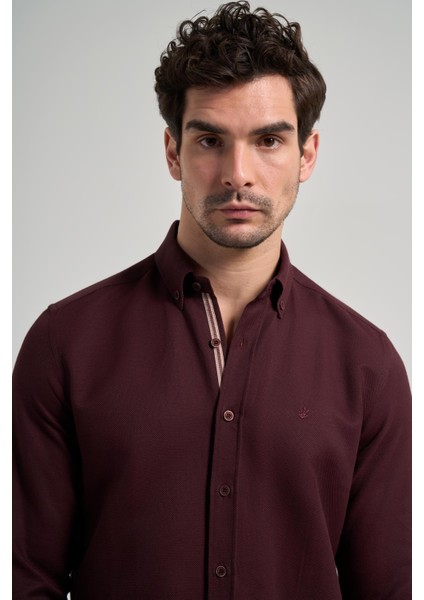 Uzun Kol Desenli Armürlü Düğmeli Yaka Cepsiz Pamuklu Casual Slim Fit Gömlek 1004250206 fırsatları