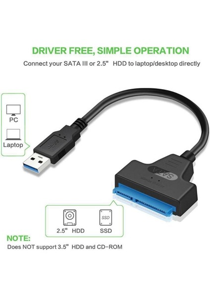 USB 3.0 Sata Sabit Disk Adaptörü Için 2.5 Inç SSD HDD Adaptör Kablosu Dönüştürücü Süper Hızlı USB 3.0 Sata 22 Pin (Yurt Dışından)
