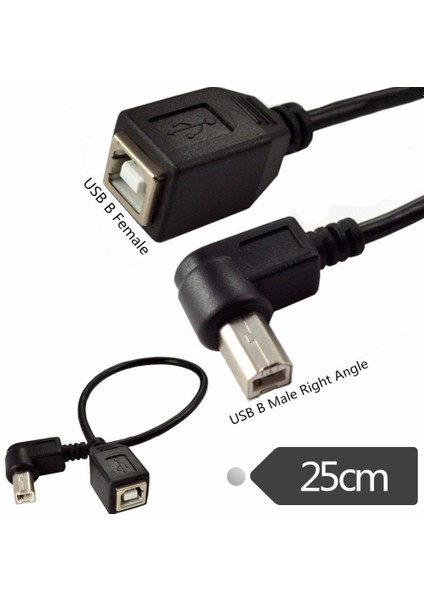 Yüksek Hızlı 25 cm M/f USB 2.0 Tip B Erkek Kadın Dik Açı Uzatma Veri Kablosu Panel Montajlı Yazıcı Kablosu (Yurt Dışından) fiyatları