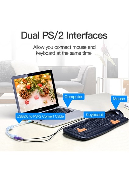 Vention USB Ps2 Dönüştürücü Kablosu USB Erkek Ps/2 Dişi Adaptör USB Uzatma Kablosu Klavye Fare Tarayıcı Için Ps2 USB Kablosu (Yurt Dışından)