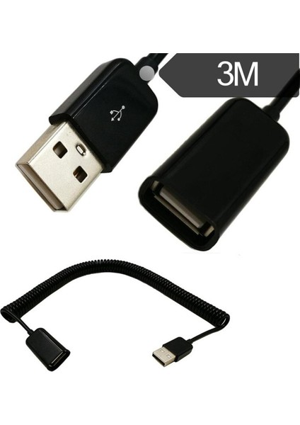 Teleskopik USB Erkekten Dişiye Uzatma Kablosu Sarmal Usb2.0 Erkek Uzatma Kablosu USB Yaylı Kablo 3m (Yurt Dışından)