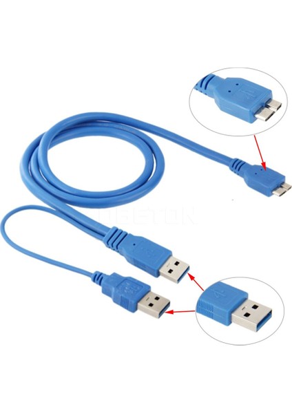 Kebidu Uzunluğu 50 cm Çift USB 3.0 A - Mikro-B USB 3.0 Y Kablosu HDD Kutusu Bilgisayar Kablosu Konektörü (Yurt Dışından)