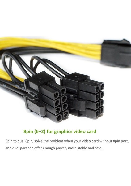 Ult-En Iyi Pcı-E Pcıe 6p Dişi 2 Bağlantı Noktalı Çift 8pin 6+2p Erkek Gpu Grafik Ekran Kartı Madenci Güç Uzatma Kablosu Kablosu 18AWG 20CM (Yurt Dışından)