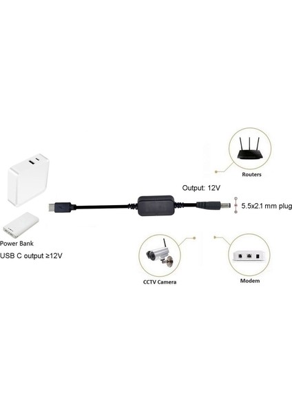 36W USB C Tip C Pd 12V 2.5/3.5/4.0/5.5mm Dönüştürücü Adaptör Kablosu Kablosu Wifi Yönlendirici Dizüstü LED Işık Güvenlik Kamerası (Yurt Dışından)