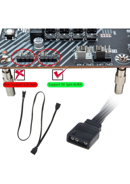 Aura As-Us/msı Anakart Için Argb Kontrol 5V 3pin Uzatma Kablosu Adaptörü (Yurt Dışından)