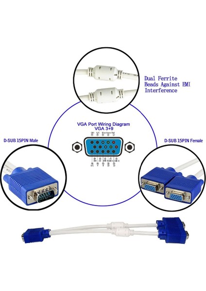 F1 Pc 2 VGA Svga Monitör Erkek 2 Çift Dişi Y Adaptör Ayırıcı Kablo 15 Pın 30 cm (Yurt Dışından) indirimleri