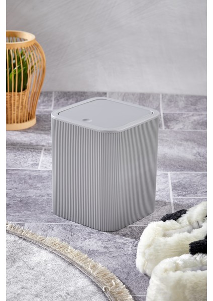 Line Çizgili Kare Kapaklı Klik Çöp Kovası Banyo Mutfak