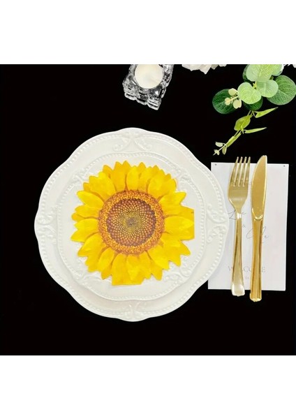 Sarı 20'li Tek Kullanımlık Ayçiçeği Şekilli Baskılı Peçete Doğum Günü